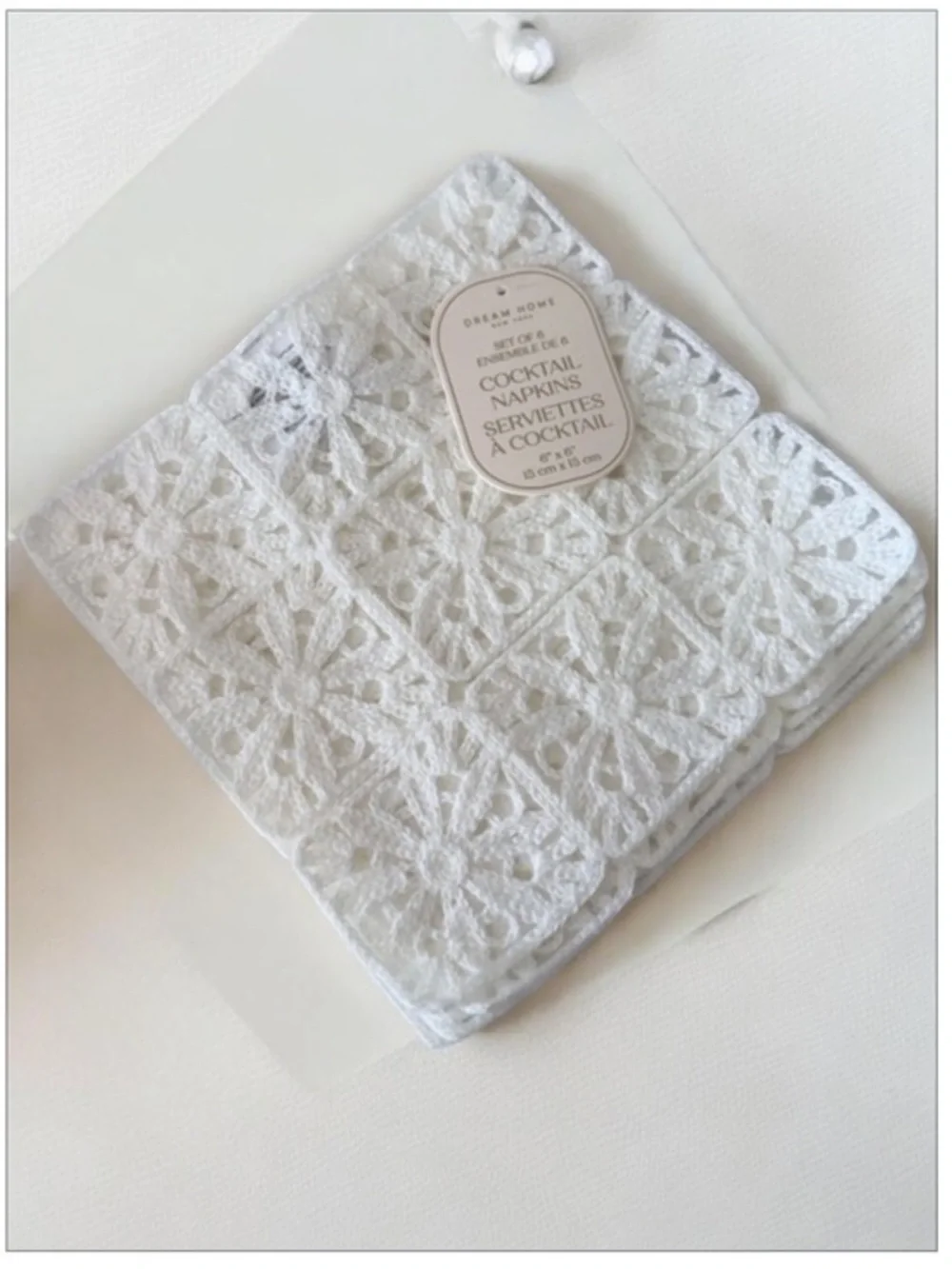 White Crochet Cocktail Napkins set of 6